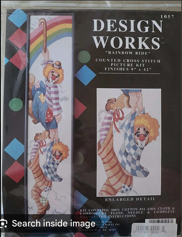 Design Works Cross Stitch Kit – Rainbow Ride – Clown & Rainbow – 1057 – New & Sealed