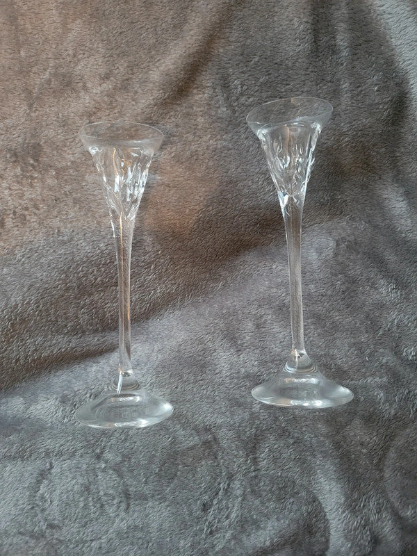 Elegant Vintage Crystal Glass Candlestick Holders - Pair