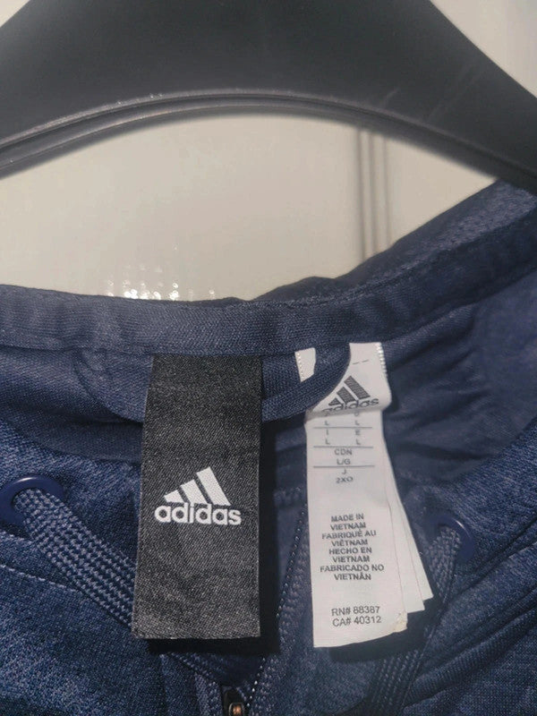Men's Navy Adidas Full Zip Hoodie - Size Large