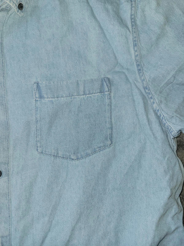 Primark Light Blue Denim Regular Fit Short Sleeve Shirt Size XXL