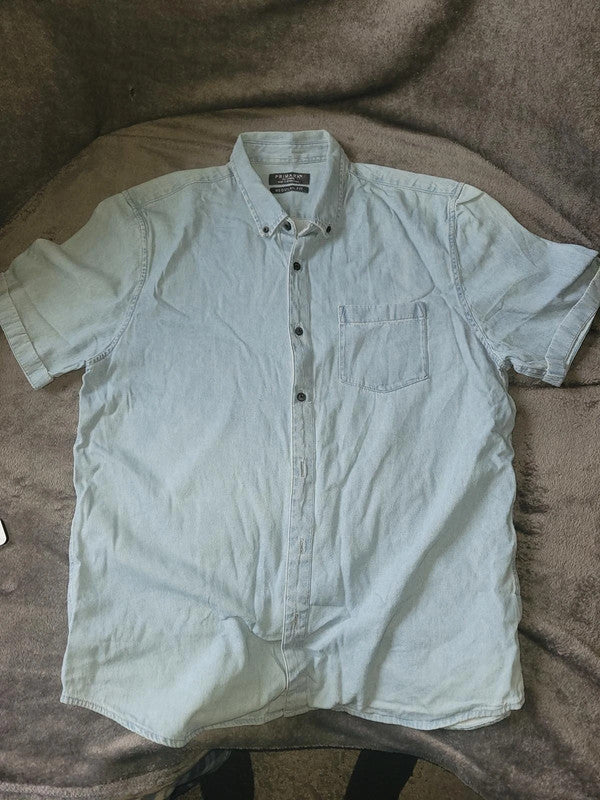 Primark Light Blue Denim Regular Fit Short Sleeve Shirt Size XXL