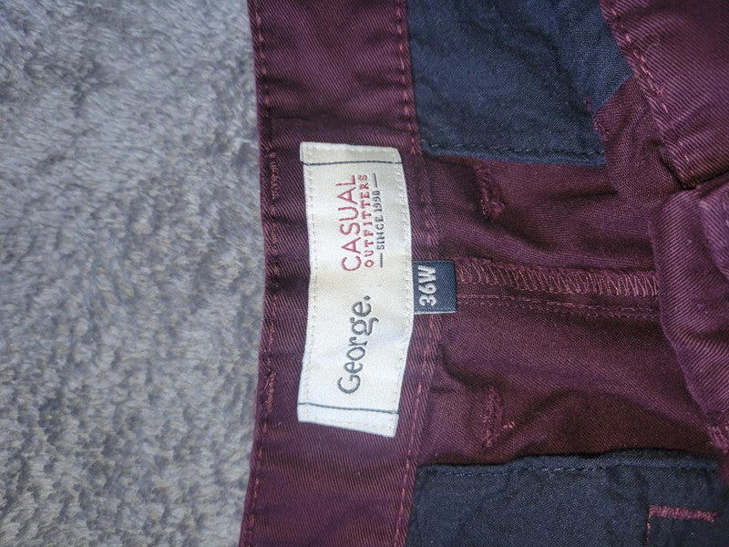 George Men's Burgundy Shorts with Navy Side Stripe - 36W