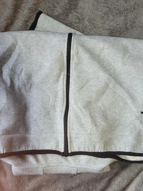 Grey Cropped Zip-Up Hoodie with Reflective Stripe