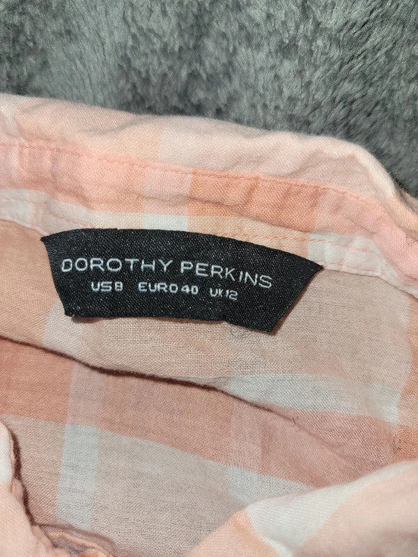 Dorothy Perkins Coral Checkered Long Sleeve Shirt UK 12