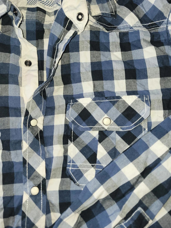 F&F Denim Blue & White Checkered Shirt, Men's XL