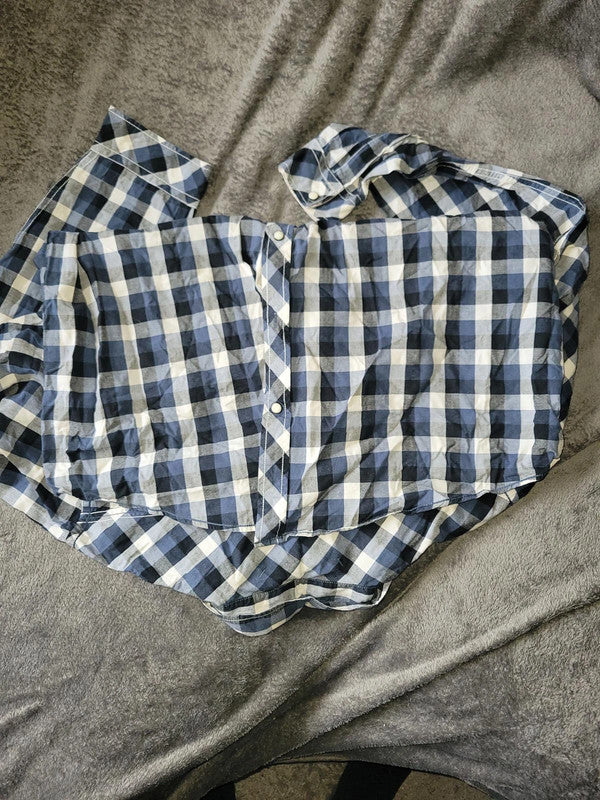 F&F Denim Blue & White Checkered Shirt, Men's XL