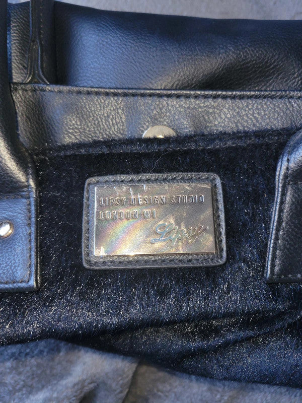 Lipsy Black Faux Fur & Leather Effect Bag
