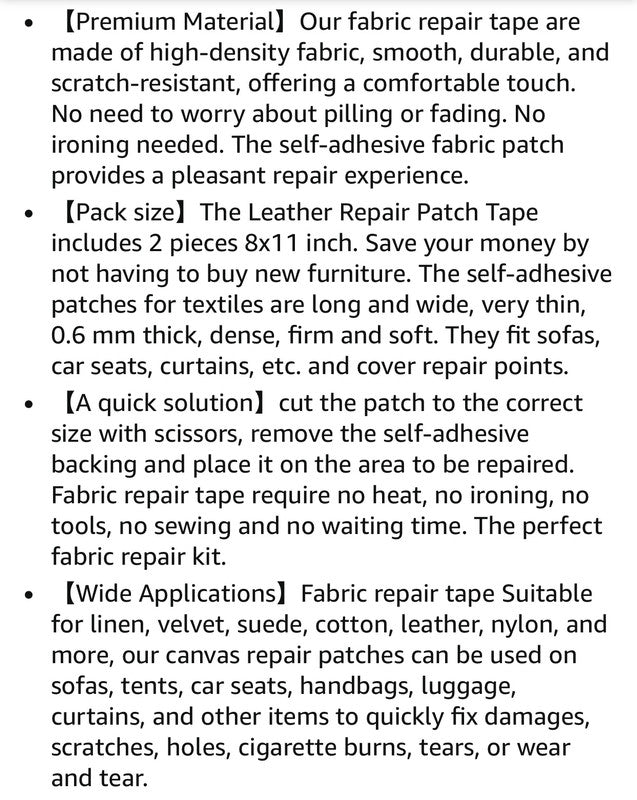2 pcs fabric repair patches (8 x 11 inches, black, self-adhesive)