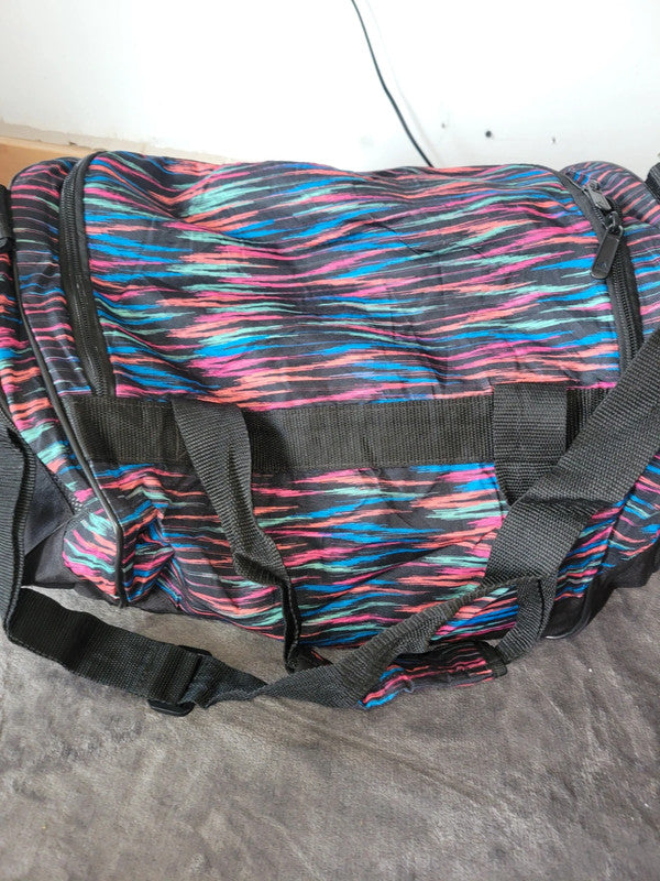 Adidas Multi-Colour Print Duffel / Gym Bag – Black with Pink Logo