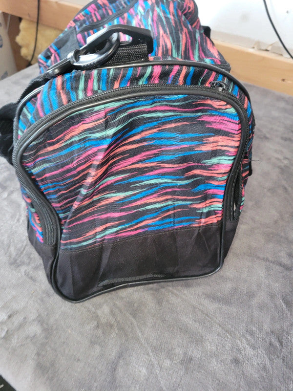 Adidas Multi-Colour Print Duffel / Gym Bag – Black with Pink Logo