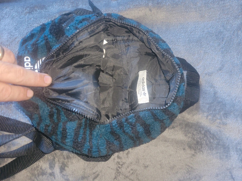 Adidas Originals Mini Backpack – Blue/Black Fleece Zebra Print with Trefoil Logo