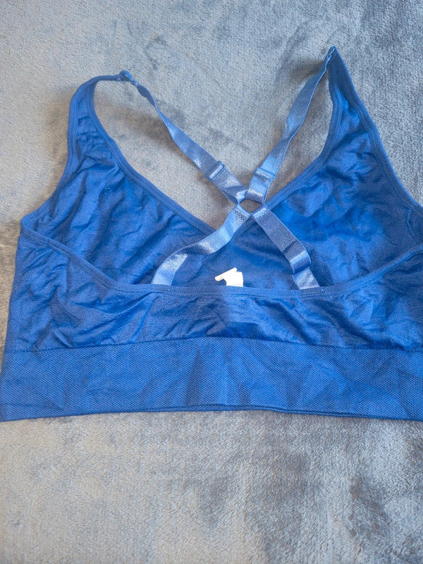 Puma Women’s Sports Bra – Blue with Pink Logo, Size L/12