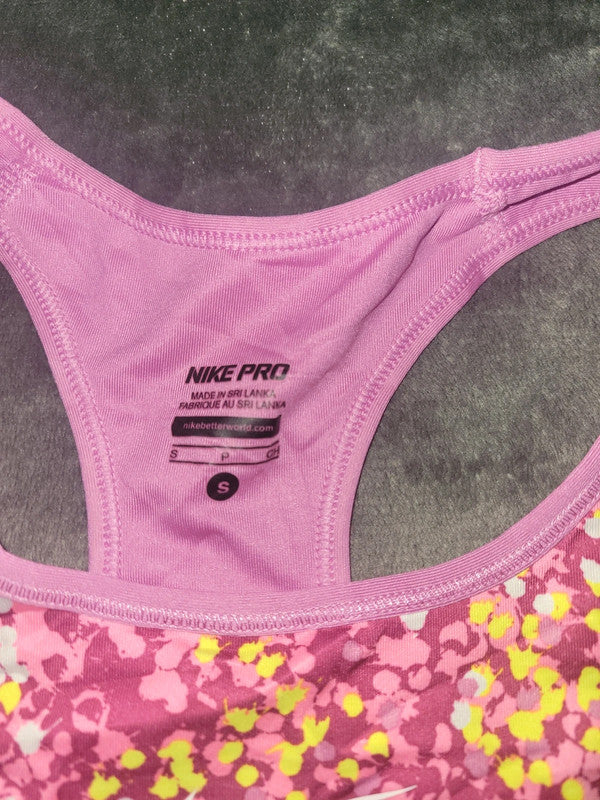 Nike Pro Sports Bra Pink Floral Print – Size S