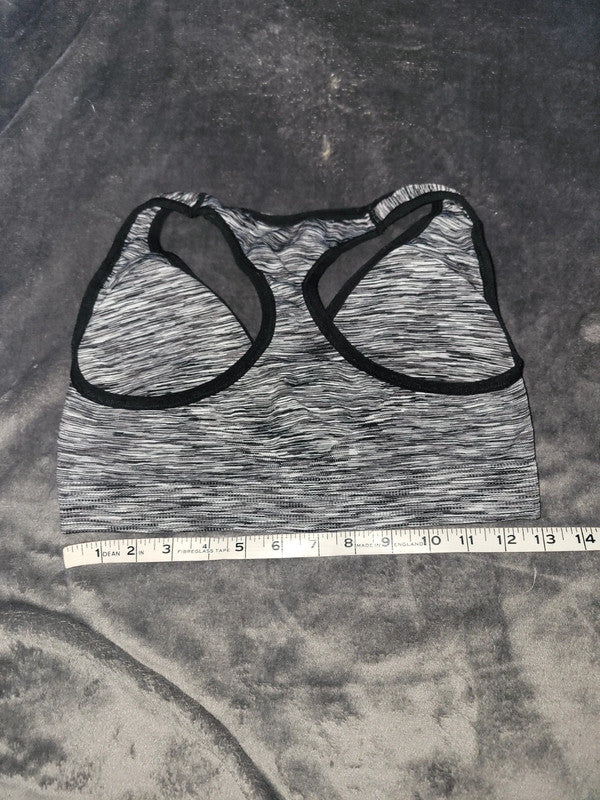 Puma Black & Grey Striped Racerback Sports Bra – Women’s Large