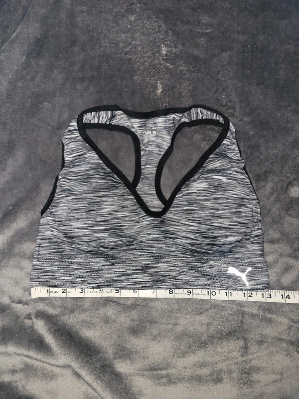 Puma Black & Grey Striped Racerback Sports Bra – Women’s Large