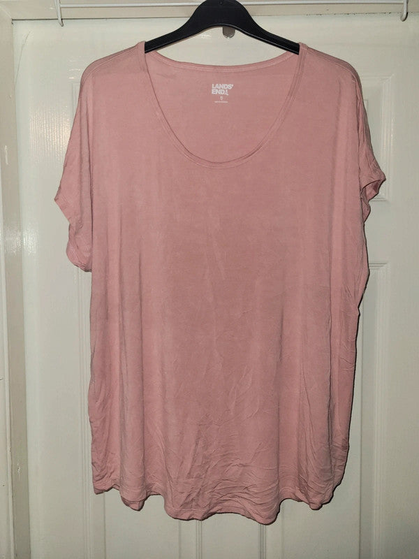 Vintage Lands’ End Soft Scoop Neck T-Shirt – Pink – Size XL
