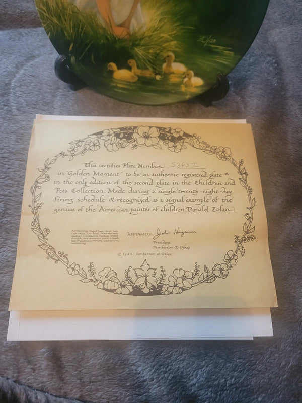 Vintage Donald Zolan "Golden Moment" Collector's Plate