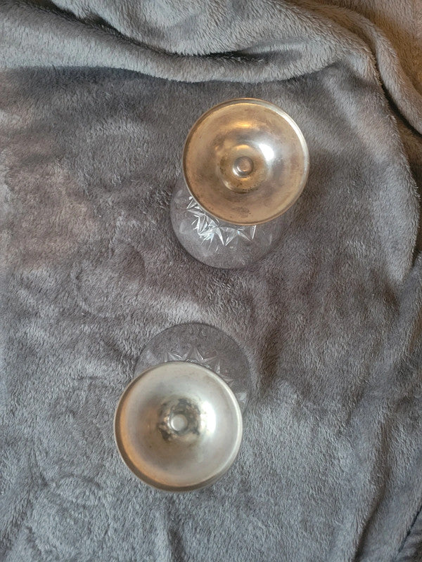 Vintage Crystal and Pewter Champagne Coupe Glasses - Set of 2