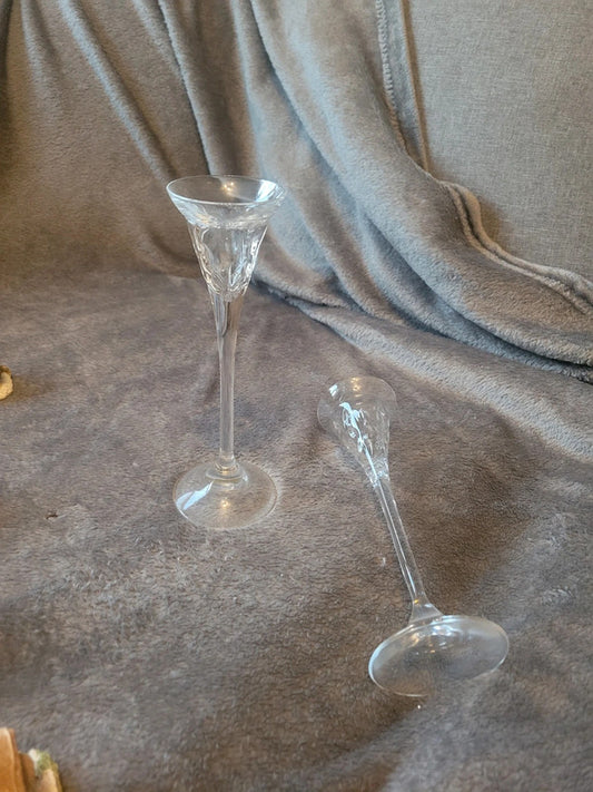 Elegant Vintage Crystal Glass Candlestick Holders - Pair