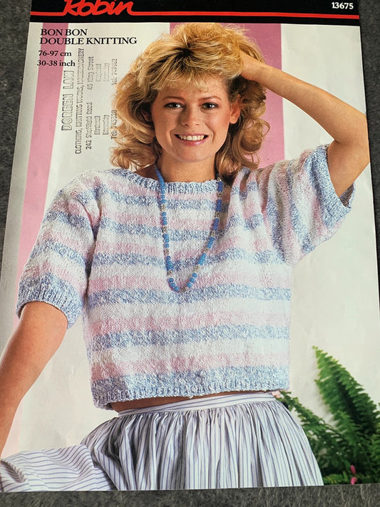 Robin Bon Bon Double Knitting Pattern 13675 – Women’s Short Sleeve Jumper
