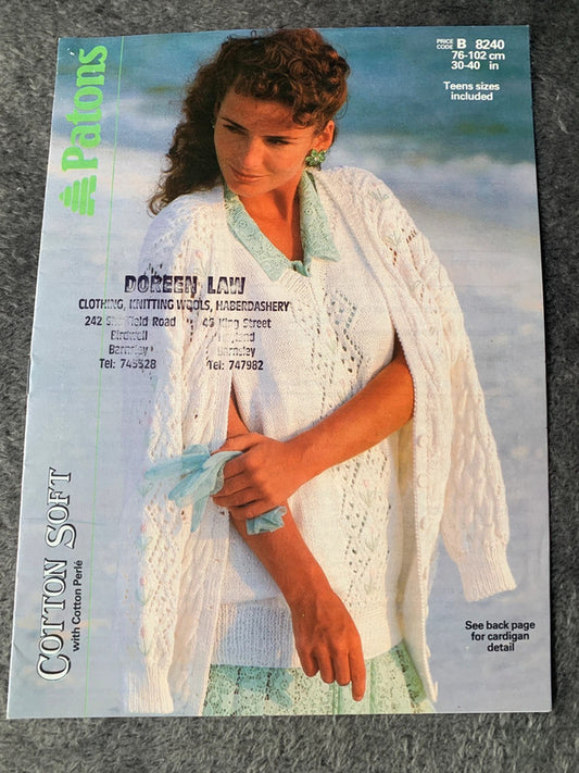 Patons Cotton Soft Knitting Pattern 8240 – Women’s Cardigan &