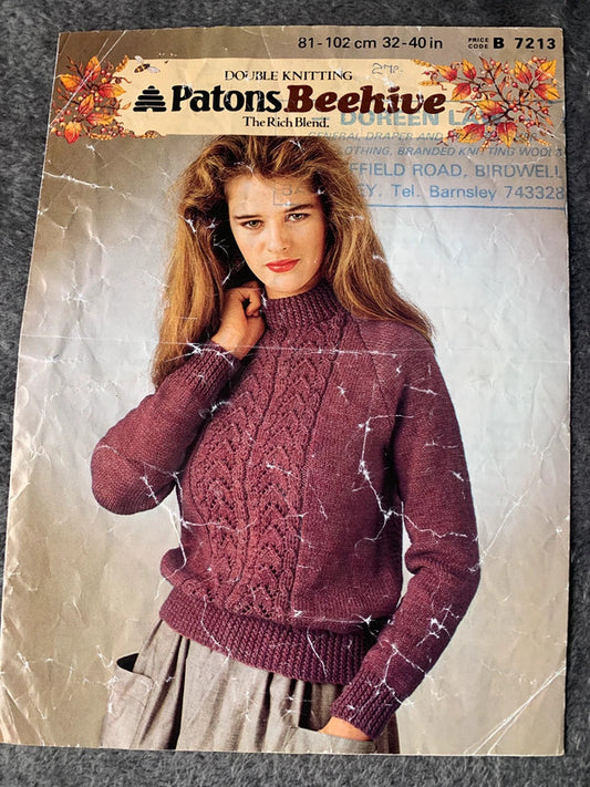 Patons Beehive Knitting Pattern 7213 – Women’s Textured Sweater 81–102cm