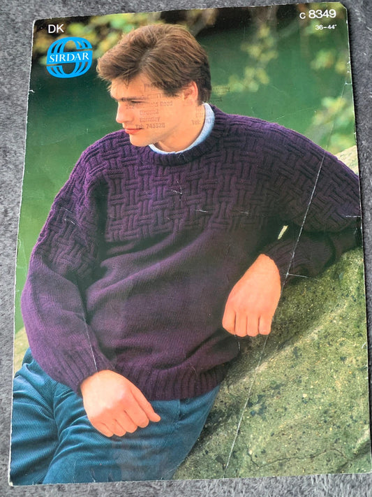 Sirdar Knitting Pattern 8349 – Men’s Textured Sweater 36–44in