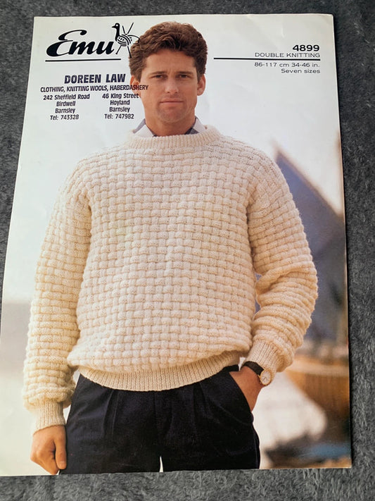 Emu Knitting Pattern 4899 – Men’s Textured Sweater 34–46in