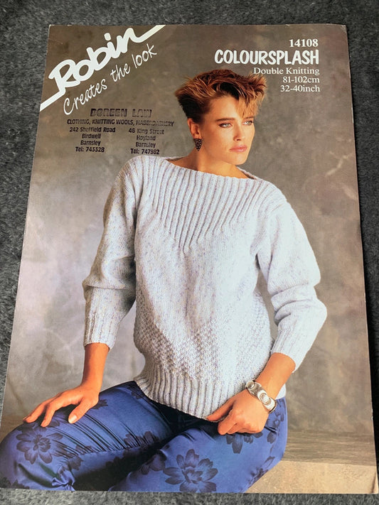 Robin Knitting Pattern 14108 – Women’s Textured Sweater 32–40in