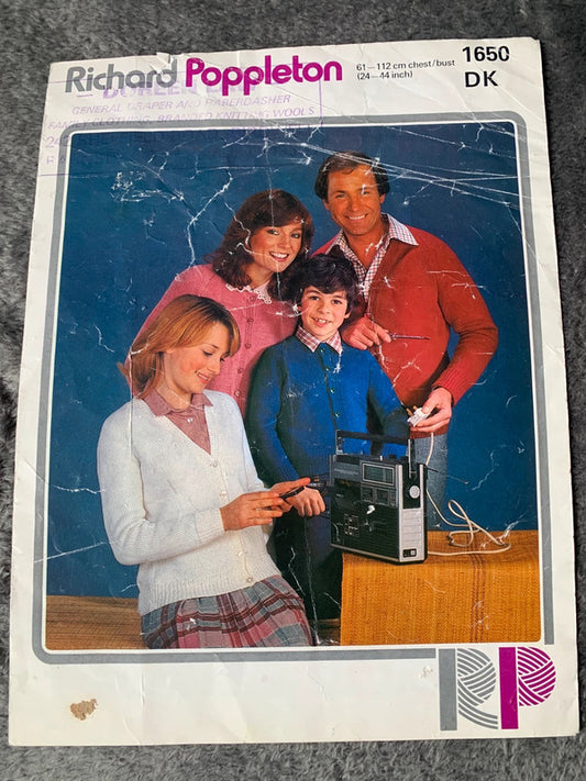 Richard Poppleton Knitting Pattern 1650 – Family Cardigans & Sweaters 24–44in