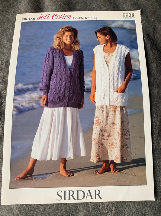 Sirdar Soft Cotton 9938 – Longline Cardigan & Sleeveless Coat 30–44in
