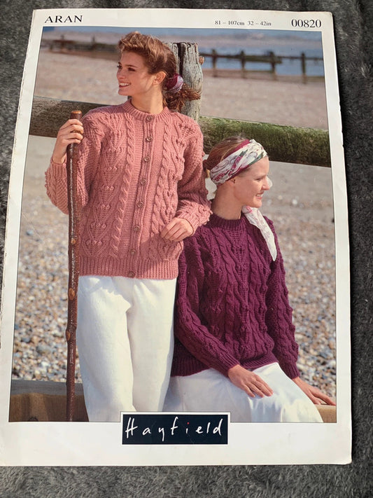 Hayfield 00820 – Aran Cable Sweater & Cardigan 32–42in