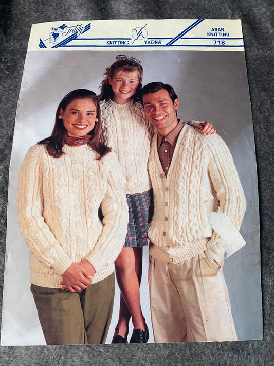 Teddy 718 Aran Knitting Pattern – Family Cable Sweaters & Cardigans