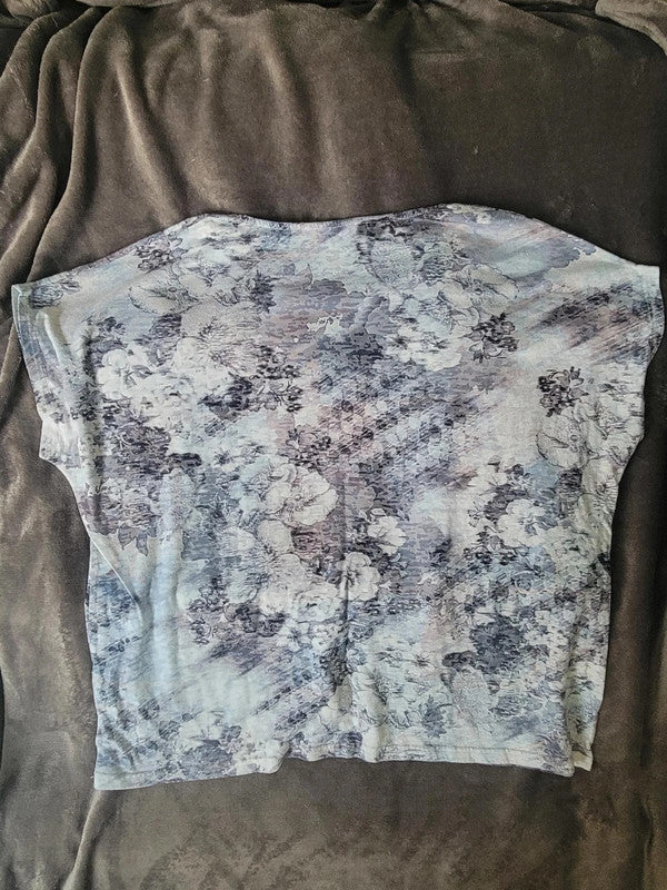 Julipa Blue & Grey Floral Short Sleeve Top - UK Size 24/26