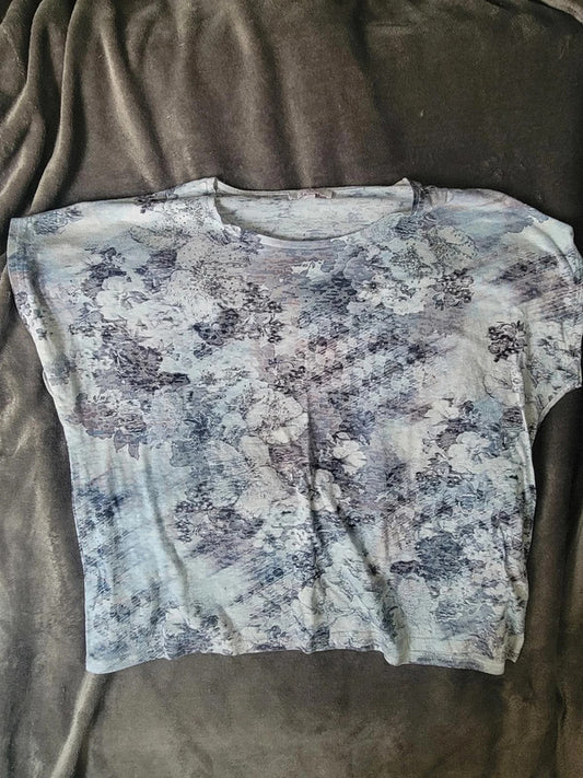 Julipa Blue & Grey Floral Short Sleeve Top - UK Size 24/26