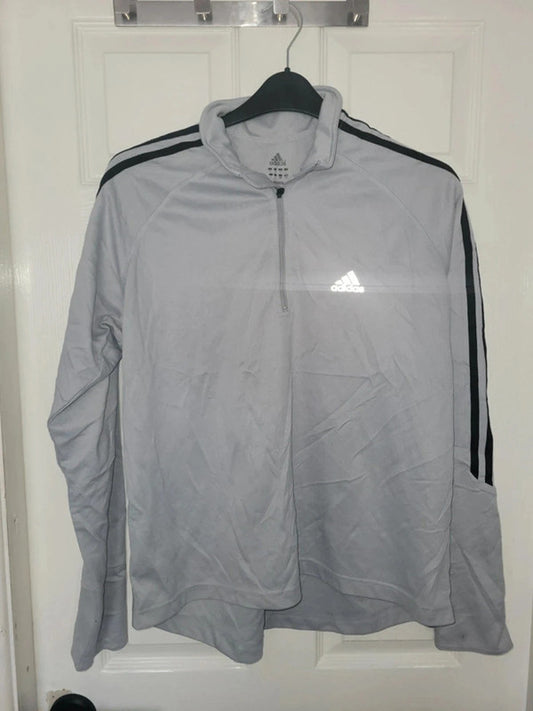 Adidas Grey Quarter Zip Top with Black Stripes