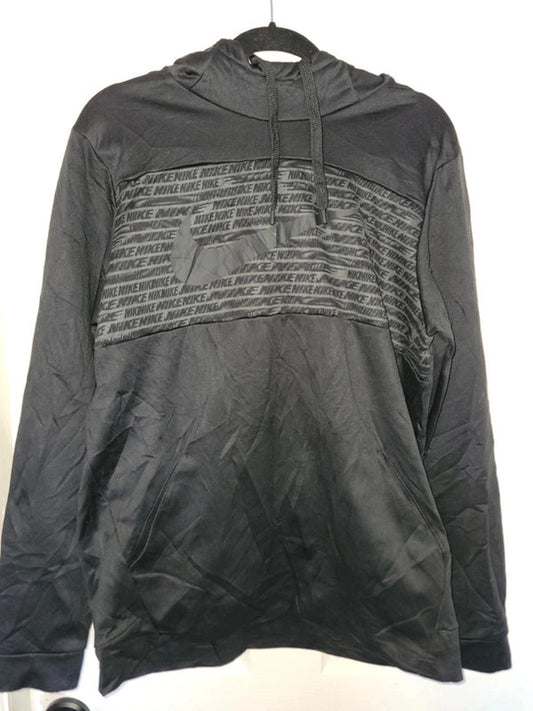 Nike Dri-FIT Black Hoodie with Repeating Logo Design - Size L