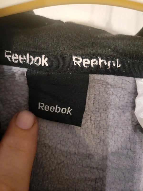 Reebok Grey & Black Graphic Logo Pullover Hoodie - Size L