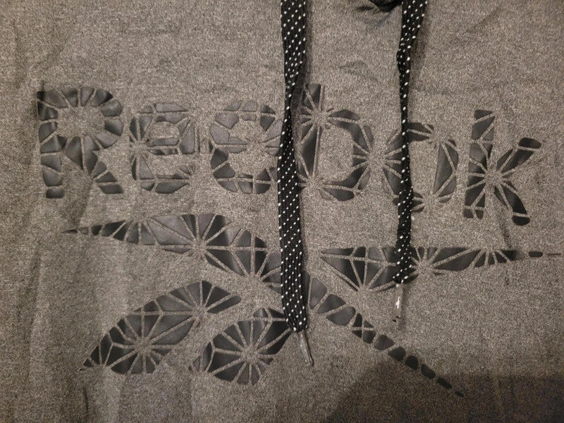 Reebok Grey & Black Graphic Logo Pullover Hoodie - Size L