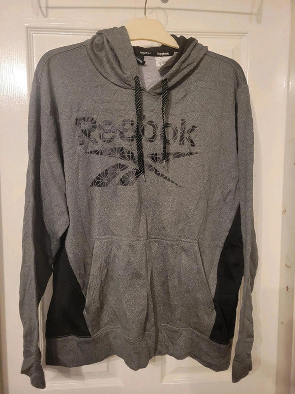 Reebok Grey & Black Graphic Logo Pullover Hoodie - Size L