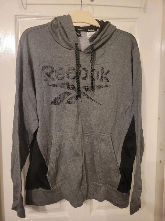 Reebok Grey & Black Graphic Logo Pullover Hoodie - Size L