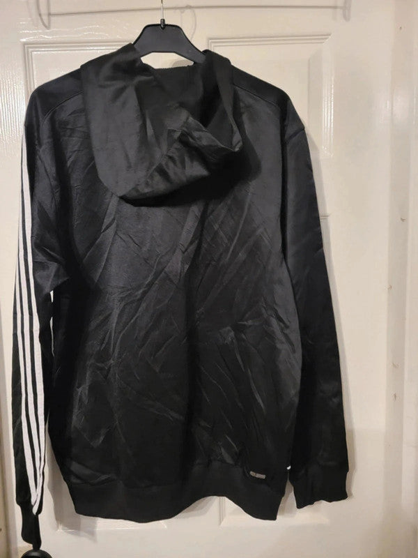 Adidas Black Hoodie with White Stripes - Size M