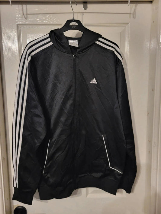 Adidas Black Hoodie with White Stripes - Size M