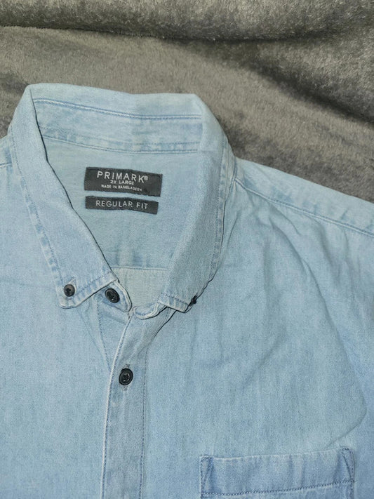 Primark Light Blue Denim Regular Fit Short Sleeve Shirt Size XXL