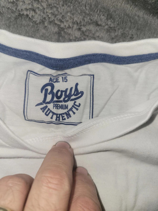 Boys White T-shirt with 'Boys Premium Authentic' Logo - Age 15