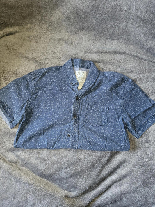 SoulCal Blue Short Sleeve Bird Print Shirt - Size S