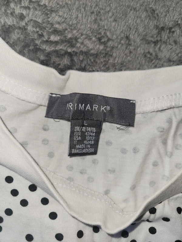 Primark White & Black Polka Dot T-Shirt - Size Large (L)