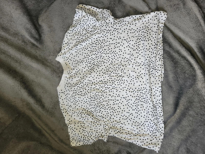 Primark White & Black Polka Dot T-Shirt - Size Large (L)