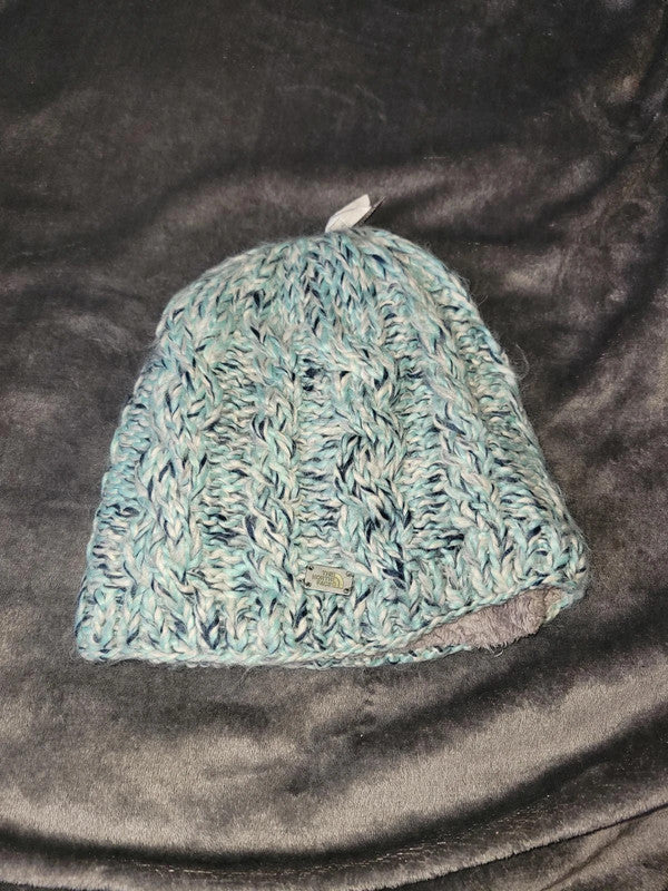 The North Face Chunky Knit Beanie Hat One Size Teal White Blue Unisex