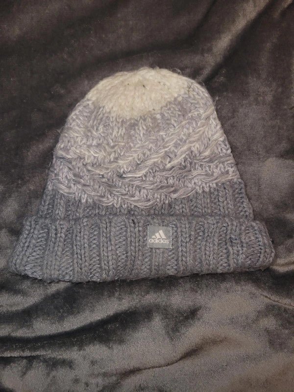 Grey and White Adidas Beanie Hat